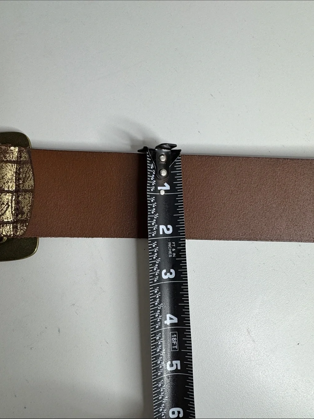 Chico’s Genuine Leather Wide Croc Embossed Belt with Hammered Brass Buckle